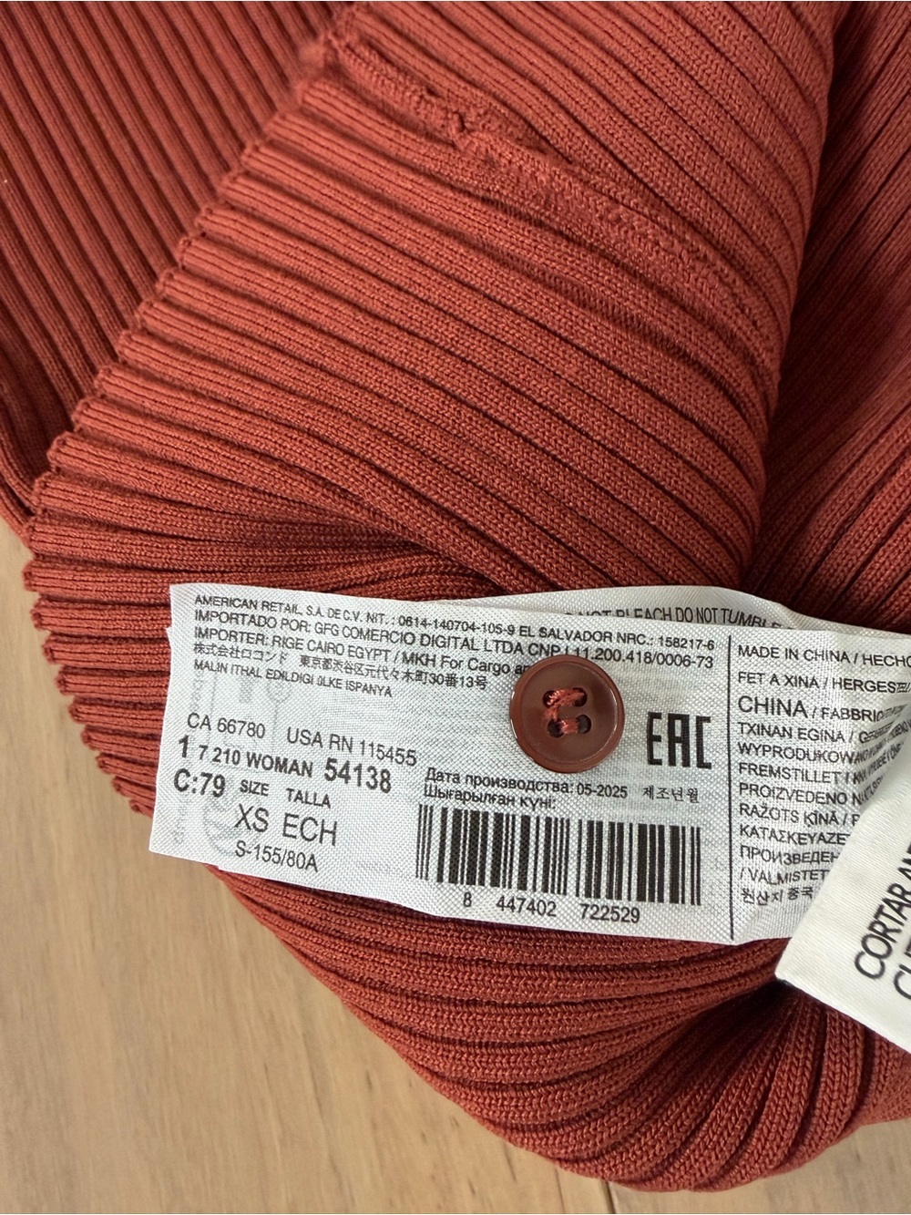 Mango (MNG) Woman’s XS - Ribbed Button-Front Collared Sweater - Rust - Picture 3 of 3